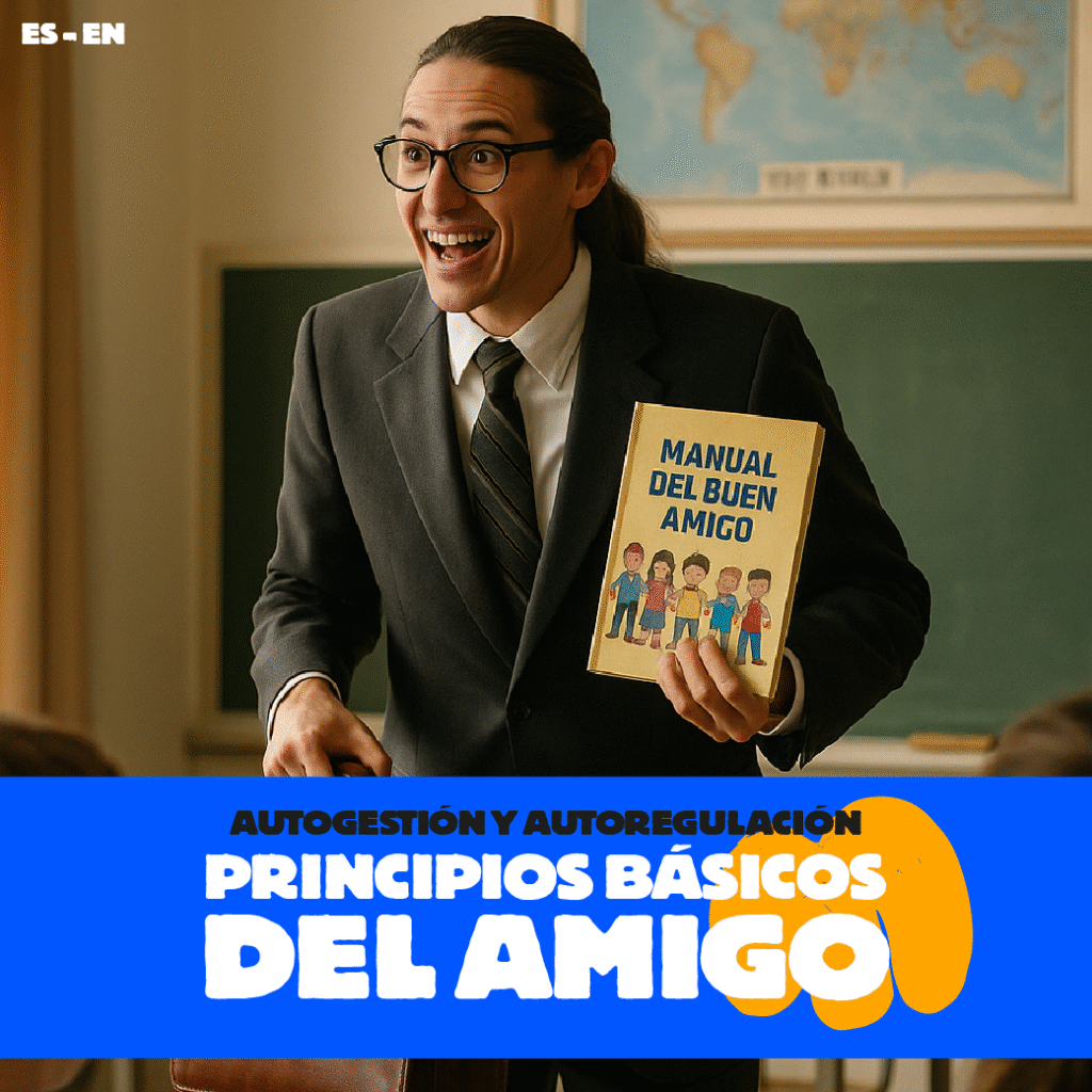 Un vendedor de manuales en un colegio dando un taller de OTRO Taller.